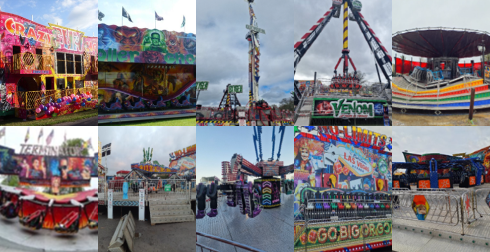 Fairground ride collage at British Firework Championships